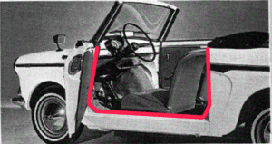 Rubberen deurkozijn aan de zijkant voor de converteerbare Fiat 500 Bianchina