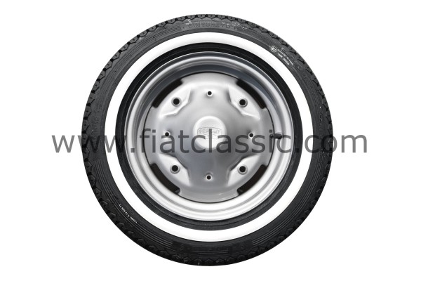 Complete wheel Whitewall 3,5x12 4/190 with E-mark Fiat 126 - Fiat 500 R