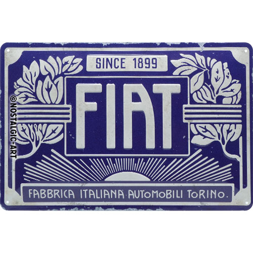 Plaque en tôle "Fiat - Since 1899" Logo Blue 20 x 30 cm